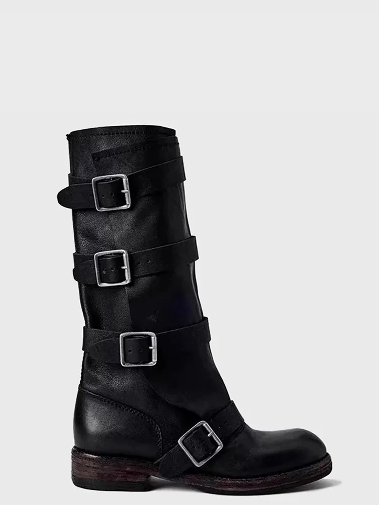 

Новинка 2025, высокие сапоги Faion, женские длинные рабочие ботинки с поясом, украшенные билером, Knight Sle, смешанные ма...