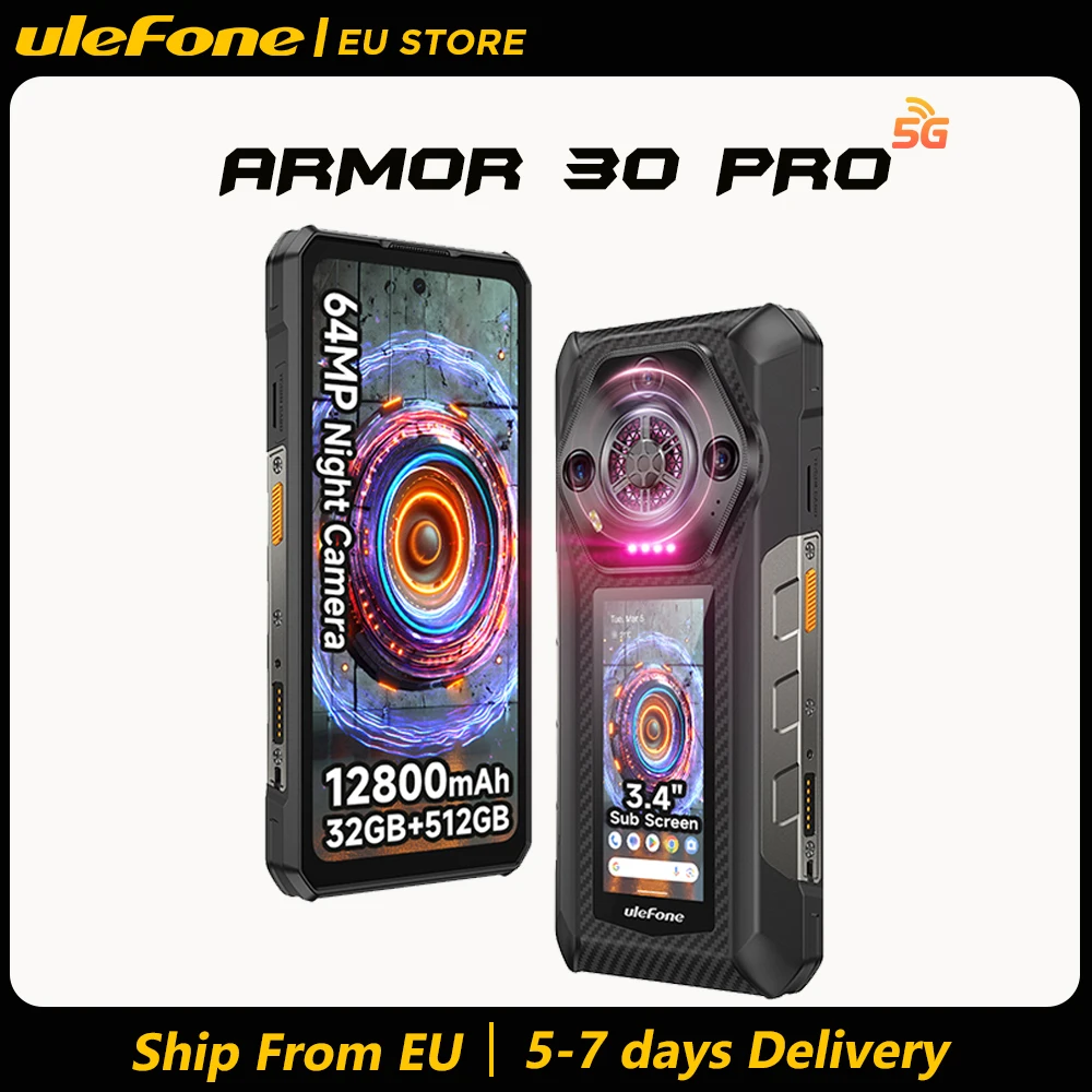 Ulefone Armor 30 Pro 5G Smartphone robuste Android 14 6,9 pouces 120 Hz 32 Go + 512 Go 12800 mAh Camra nocturne 64 MP NFC 66 W
