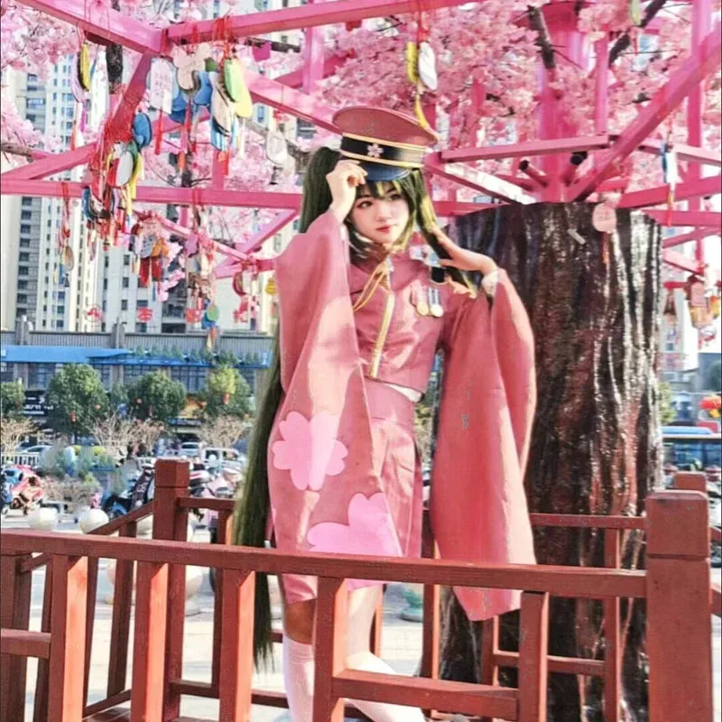 Cosplay Anime Miku Seribu Pohon Sakura Mikuu Kimono Pakaian Wanita Seragam Militer Merah Muda dengan Topi Setelan Mewah Halloween Ir;l5