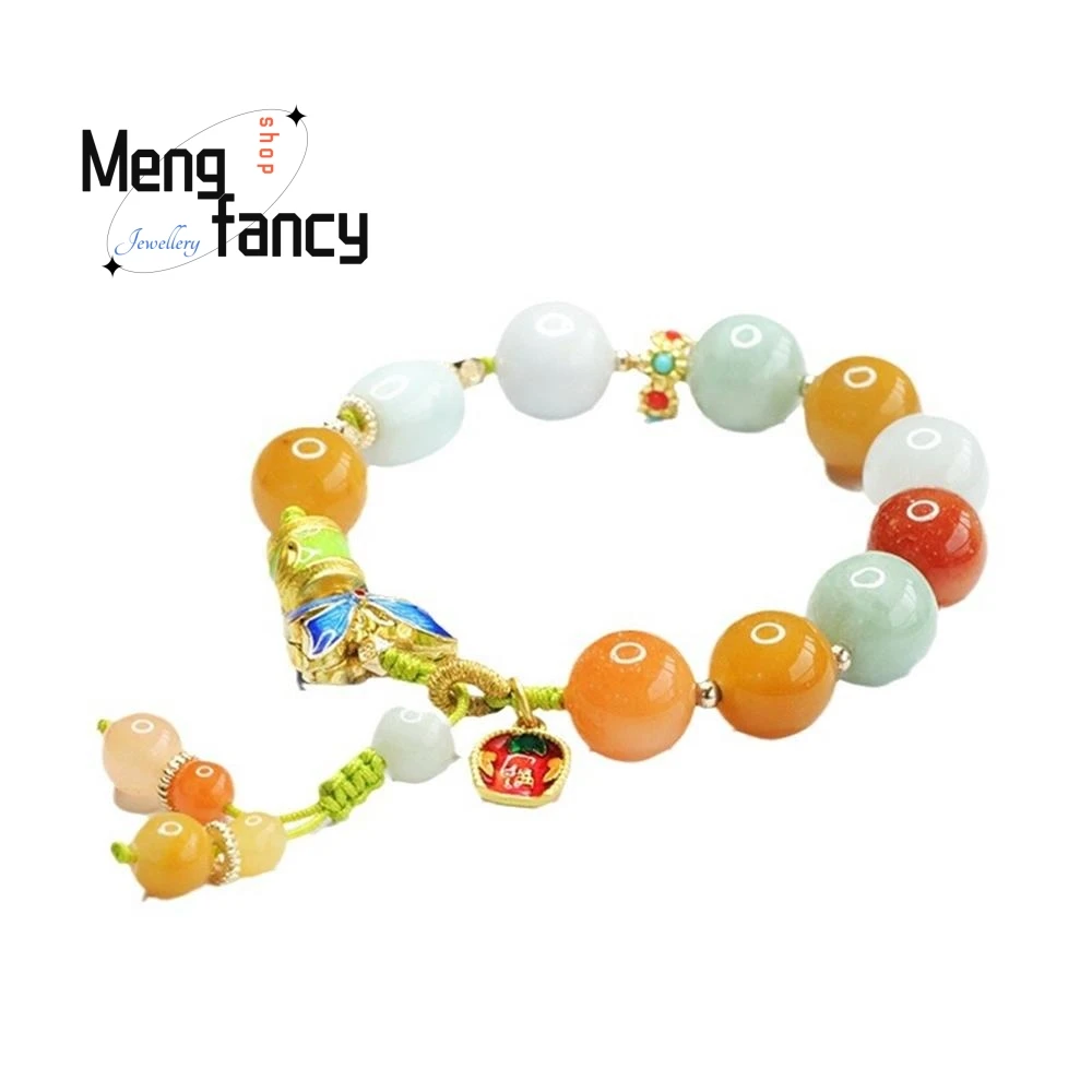 Natural A-goods Jadeite Bracele Colourful Jade Exquisite Elegant Simple High-grade Luxury Quality Fashion Jewelry Holiday Gifts