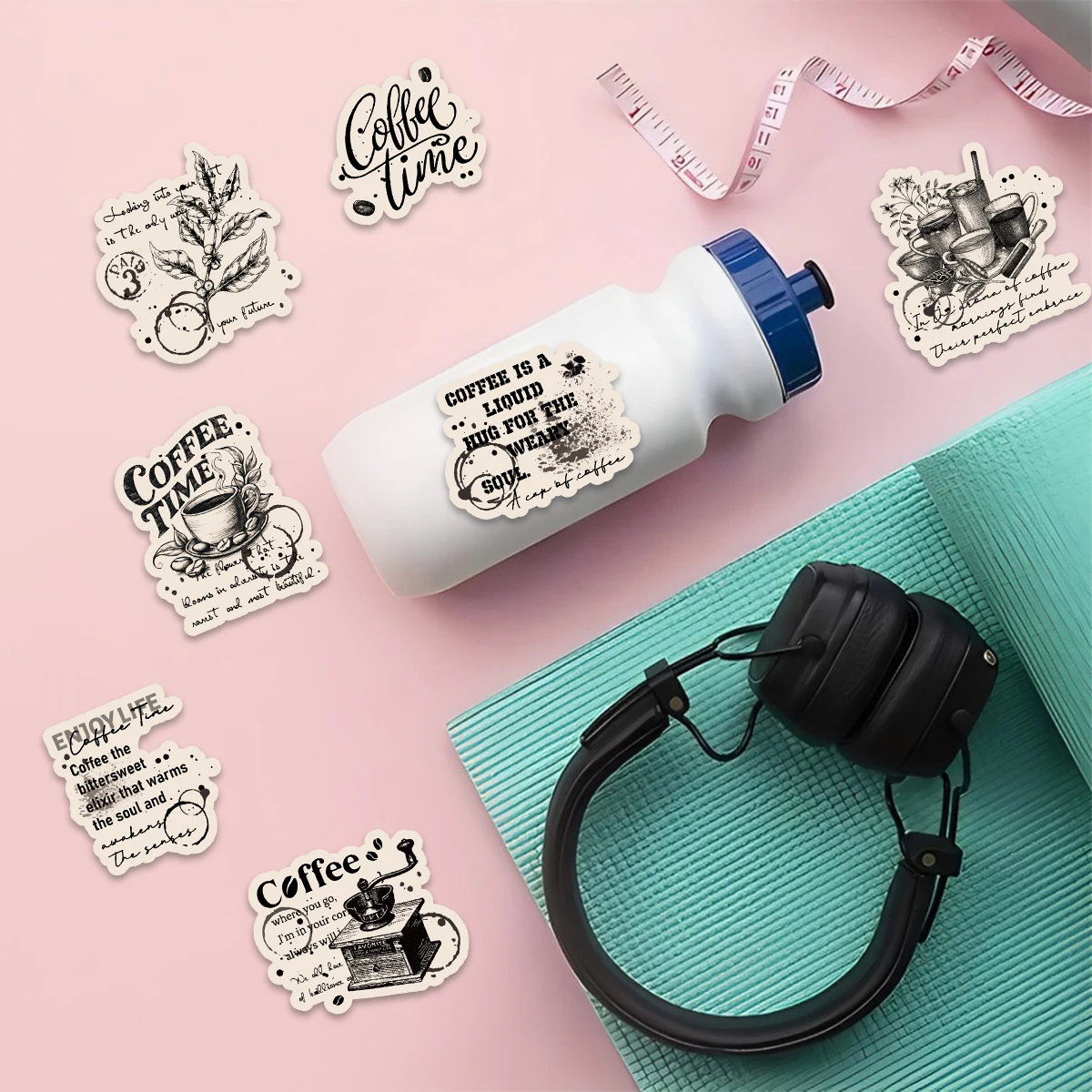 20pcs Vintage Coffee Pattern Stickers for Notebooks, Water Bottles, Suitcases and Cell Phones, Wall Stickers, Envelopes