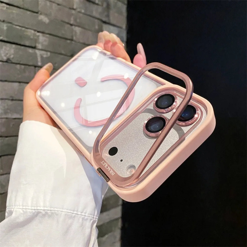 Luxury Bracket Stand Magnetic Phone Case for iPhone 18 Pro 17 16 Plus 15 14 13 12 Pro Max With Lens Protector Cover for Magsafe