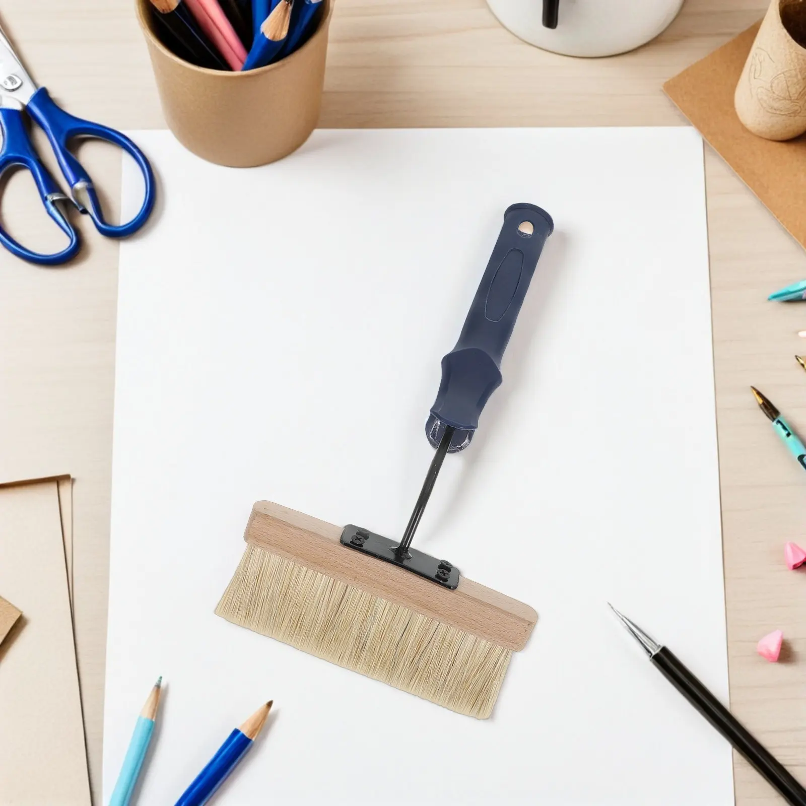 Bristle Art Paint Brush Thick Natural Pig Bristles Ergonomic Wooden Handle for Wall Texture Cabinet Painting Decorative Finish