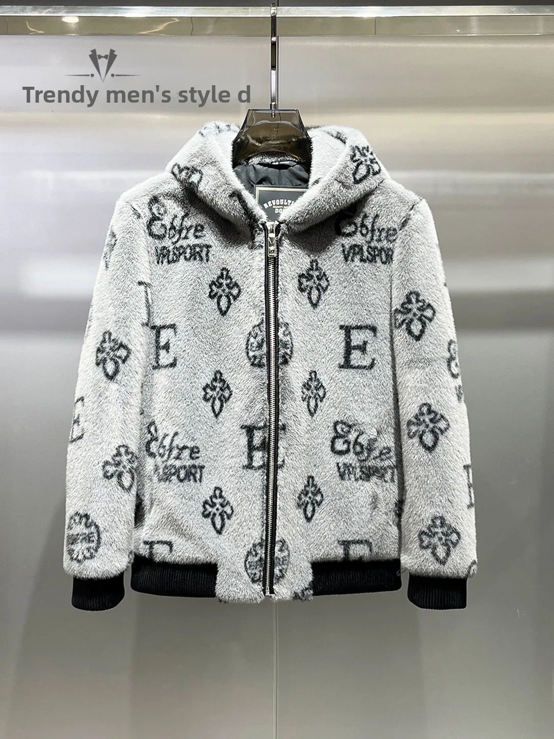 

Men's Fur Jaet Winter Warmth Plu Design Letter Embroidery Hooded Luxury Sle Outerwear Stand Fit Long Sve Zipper C...