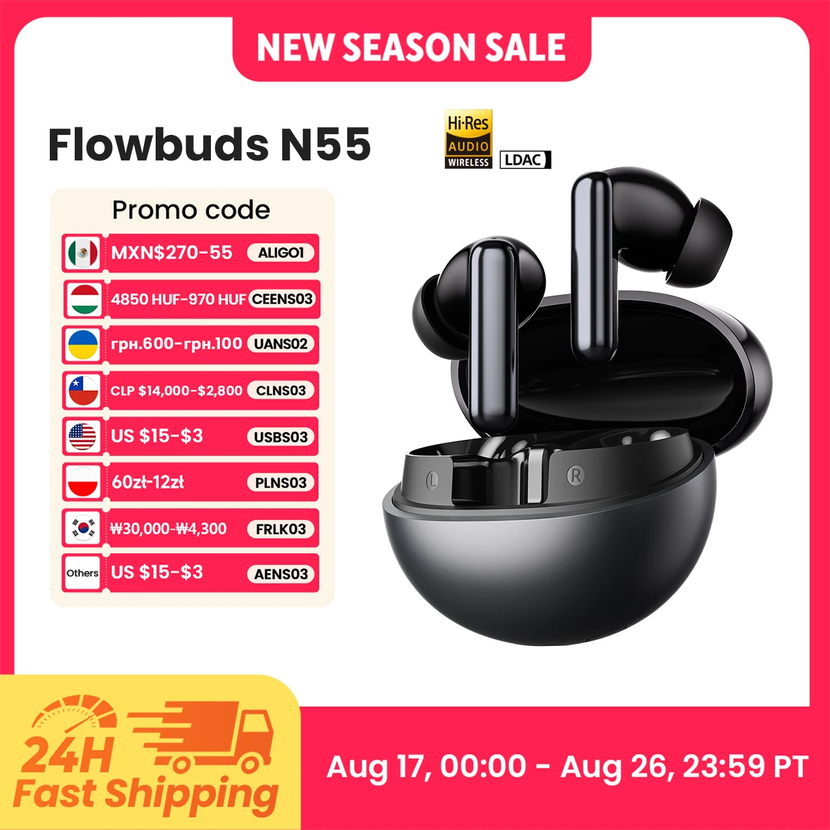 HAYLOU Flowbuds N55 ワイヤレスイヤホン ANC ホワイト 特別割引