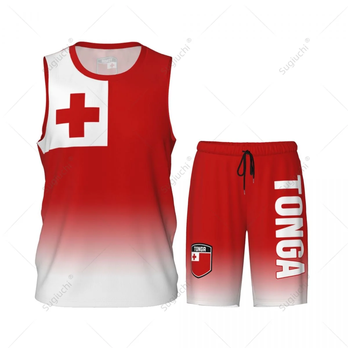 Men Tonga Flag Basketball Jersey Set Mesh Shirt & Pants Sleeveless Exclusive Team-up Custom Name Nunber Unisex