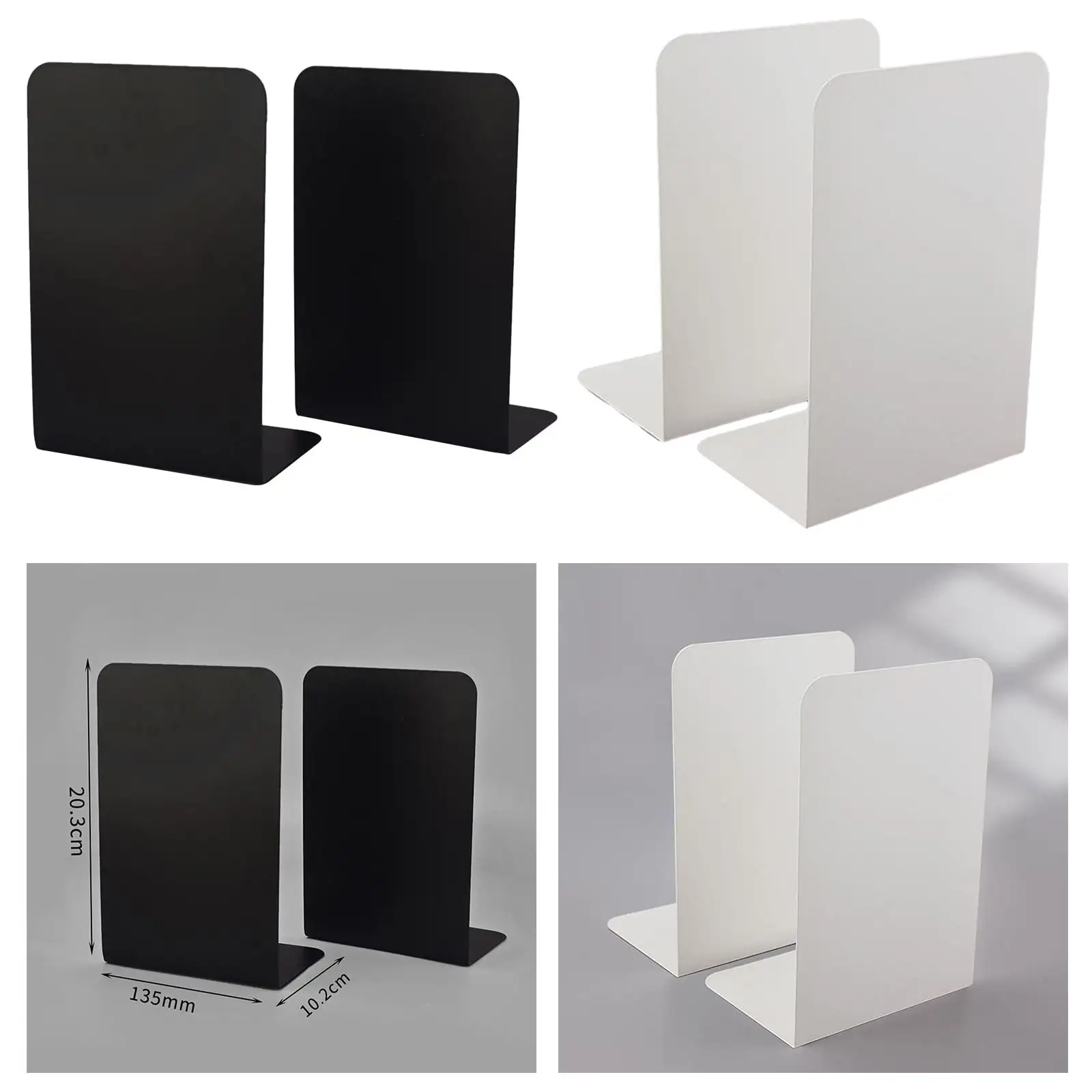 2 Pieces Metal Bookends Study Heavy Duty Book Ends for Shelves Book Stoppers for School Supplies Library Stationery Bedroom Home