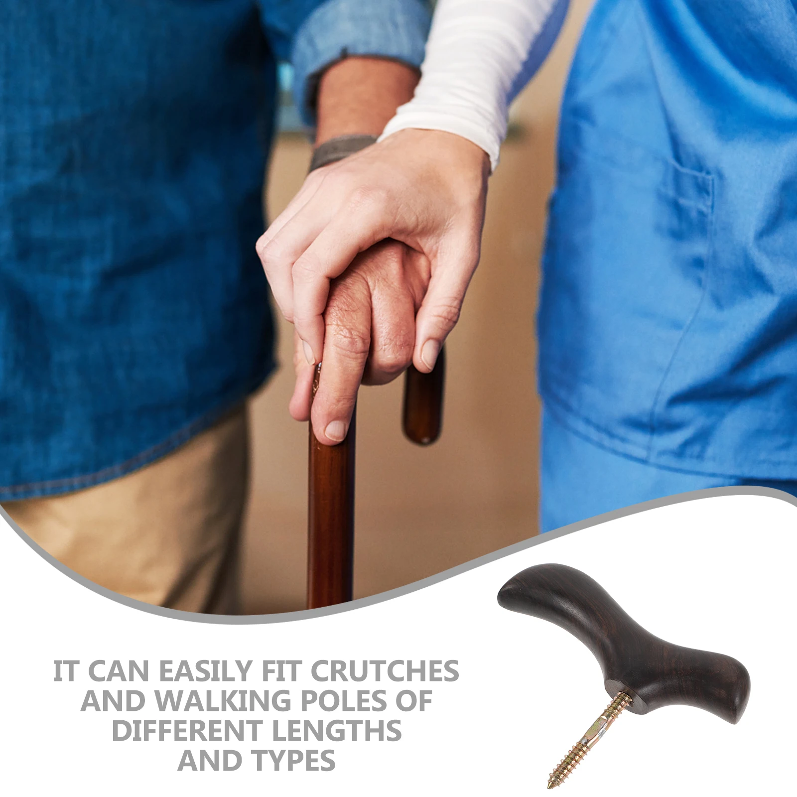 

Solid Wood Handle Handmade Cane Accessories Walking Stick Ergonomic Replacement Adjustable Height Wooden Grip Health Care