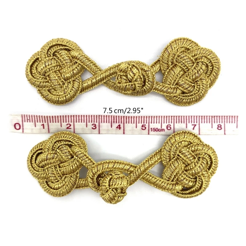 Vintage Gold Wire Chinese Knot Closure Buttons Traditional Cheongsam Ornament M6CD