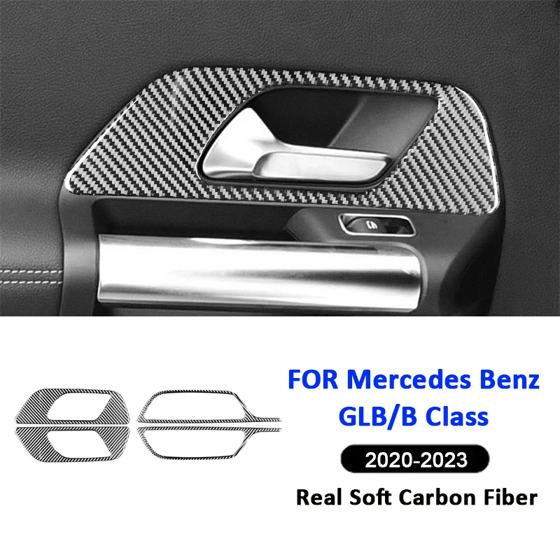 Carbon Fiber Car Door Inner Pull Handle Panel Trim Frame Interior Decoration Sticker For Mercedes Benz B Class GLB 2020-2023