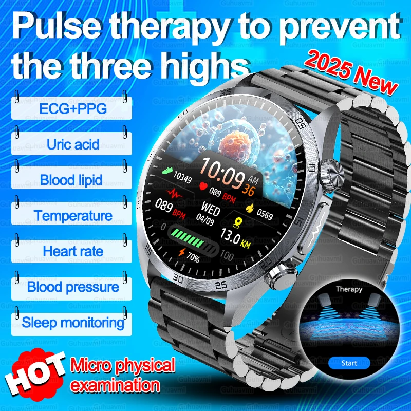 

2025New Pulse Therapy CES Sleep Aid Smart Watch Men ECG Belt Test Blood Oxygen Blood Fat Uric Acid Bluetooth Call Health Watches