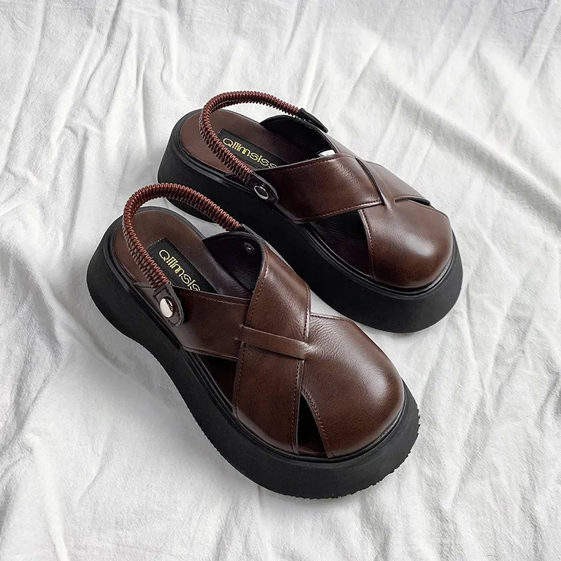 Vintage Muffin Roman Platform Sandals Women's New Summer Fashion Woven One Line Buckle Detachable Sandals Shoes for Women