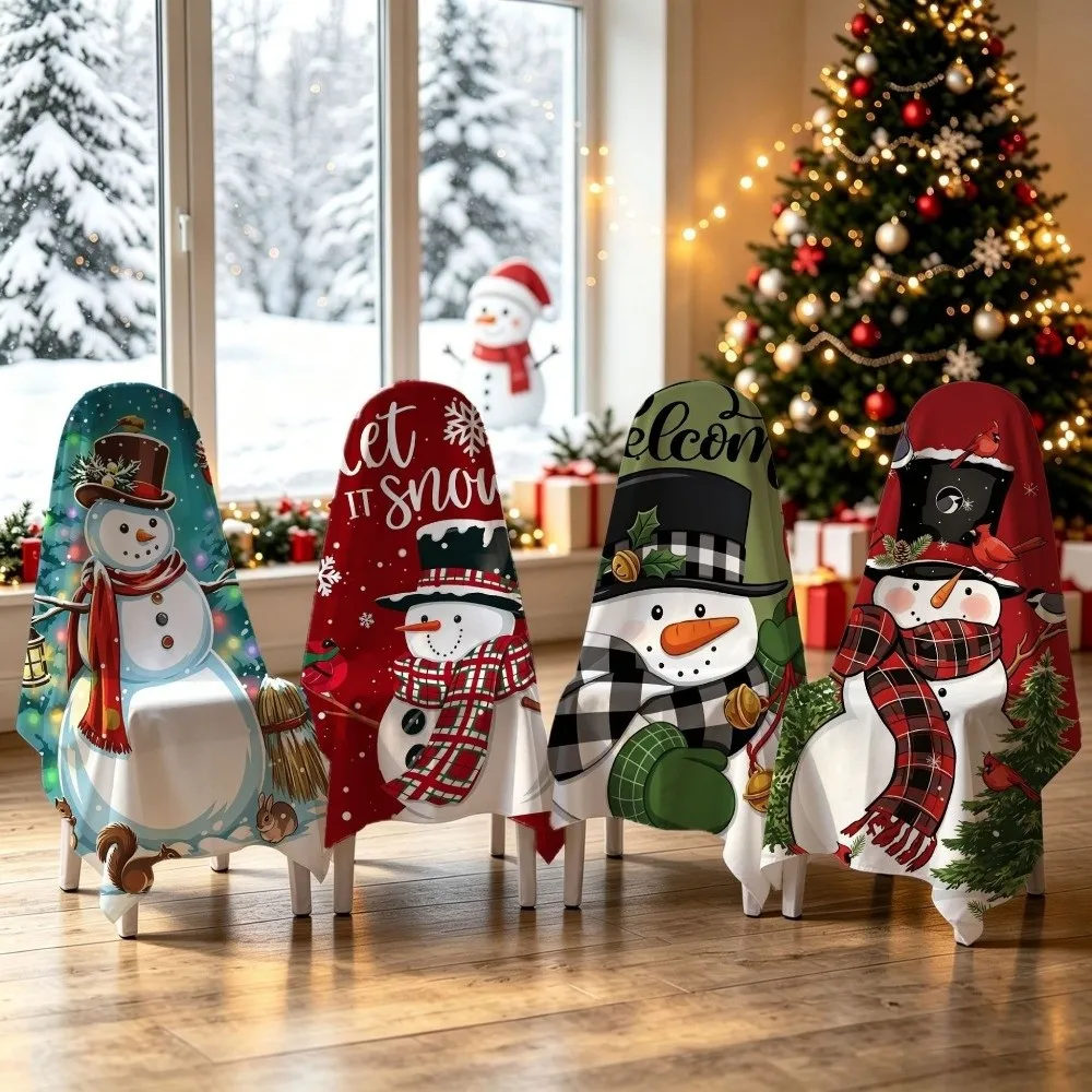 4 pcs Snowman Christmas Chair Cover Dustproof 2D Print Santa Chair Dust Cover Dwarf Chair Protective Sleeves