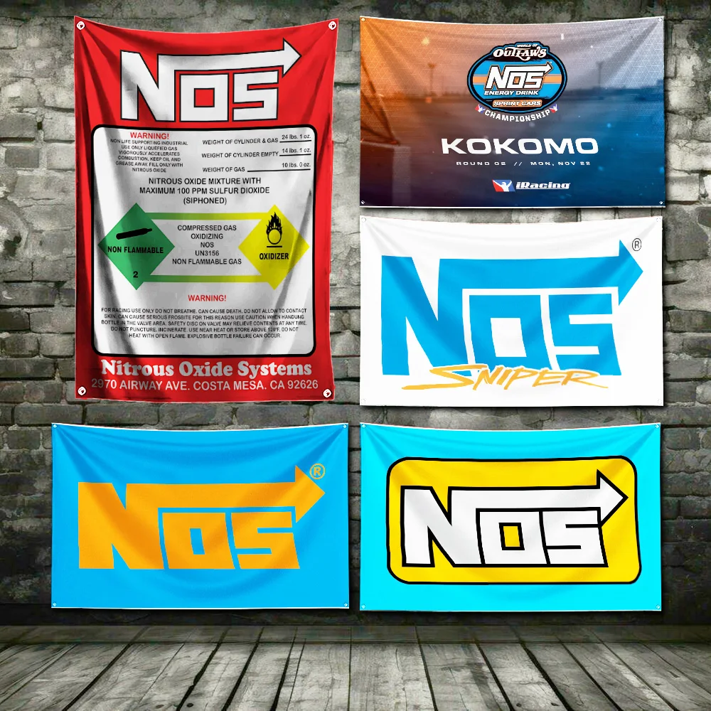 60x90cm NOS Energy Drink Flag Polyester Digital Printing Banner for Garage Wall Art Out Door Decoration With Brass Grommets