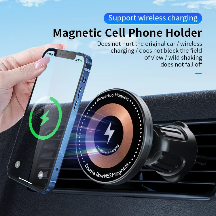 Newest 15W Magnet wireless fast charging Car Mount Air Vent Phone Holder 360 Degree Rotating Wireless Car Charger