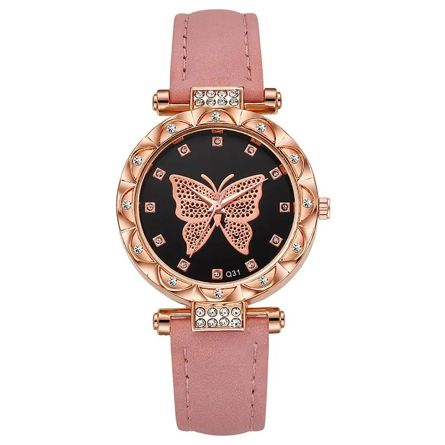 Foreign trade new design listing frosted leather watch butterfly series rhinestone women's watches