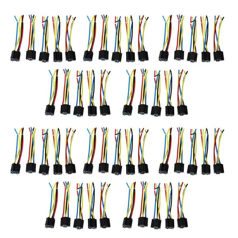 50 Pcs 5 Pin Wires Cable Relay Socket Harness Connector DC 12V For Car Auto-A99D
