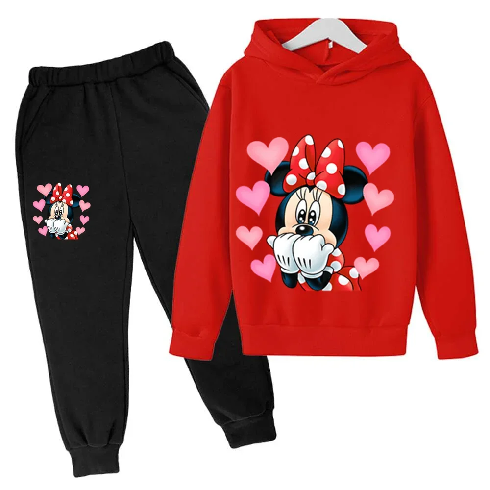 2024 New personalized Disney Mickey Mouse Minnie Boys Girls hoodie and sweatpants set for ages 3-14 Stylish tracksuit set