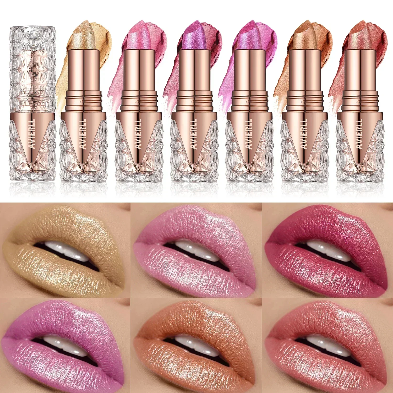 Quicksand Gold Lippenstift Feiner Glitzer-Lippenstift, feuchtigkeitsspendendes seidiges Meerjungfrau-Mädchen-Rosa, langlebiges, wasserfestes Grapefruit-Orange