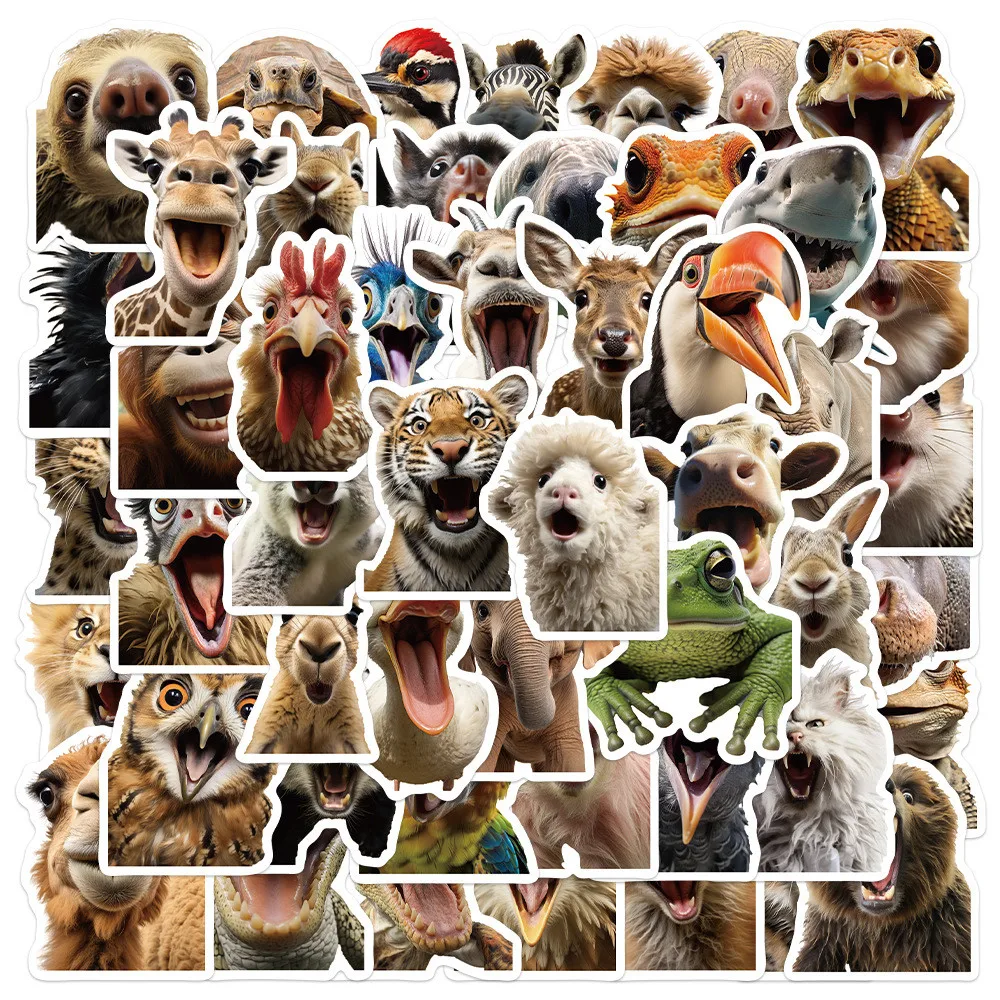 50 Pieces Cute Cartoon Fun Animal Face Stickers - Decorative Decals for Laptops, Luggage & Insulated Cups Giajar Sticker Store