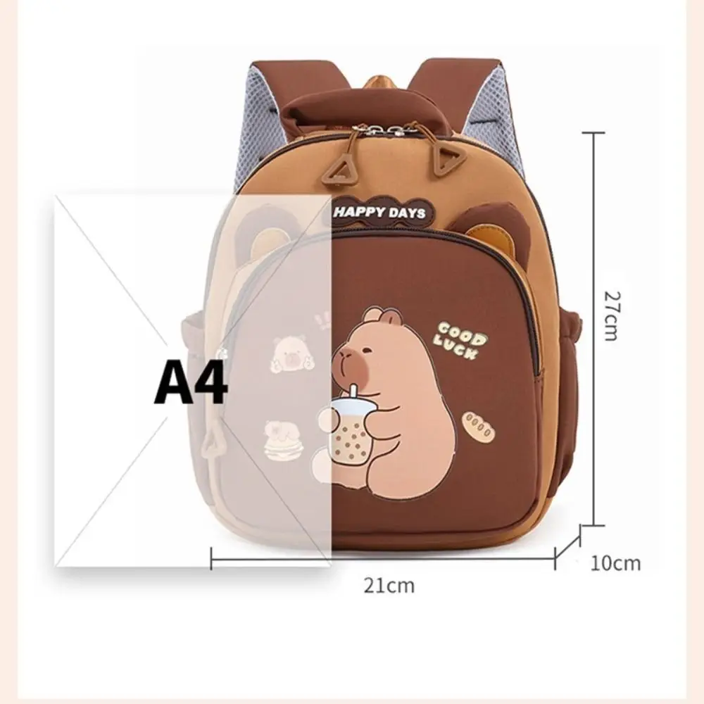 Kawaii Cartoon Capybara Backpack Large Capacity Nylon Capybara School Bag Lightweight Multi-layer Kindergarten Backpack