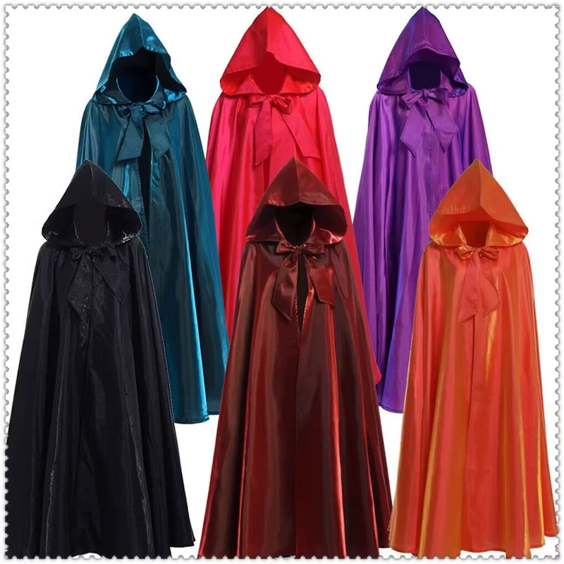 Jubah pesta Halloween uniseks dewasa syal panjang pertengahan Glossy bertudung jubah selendang jubah