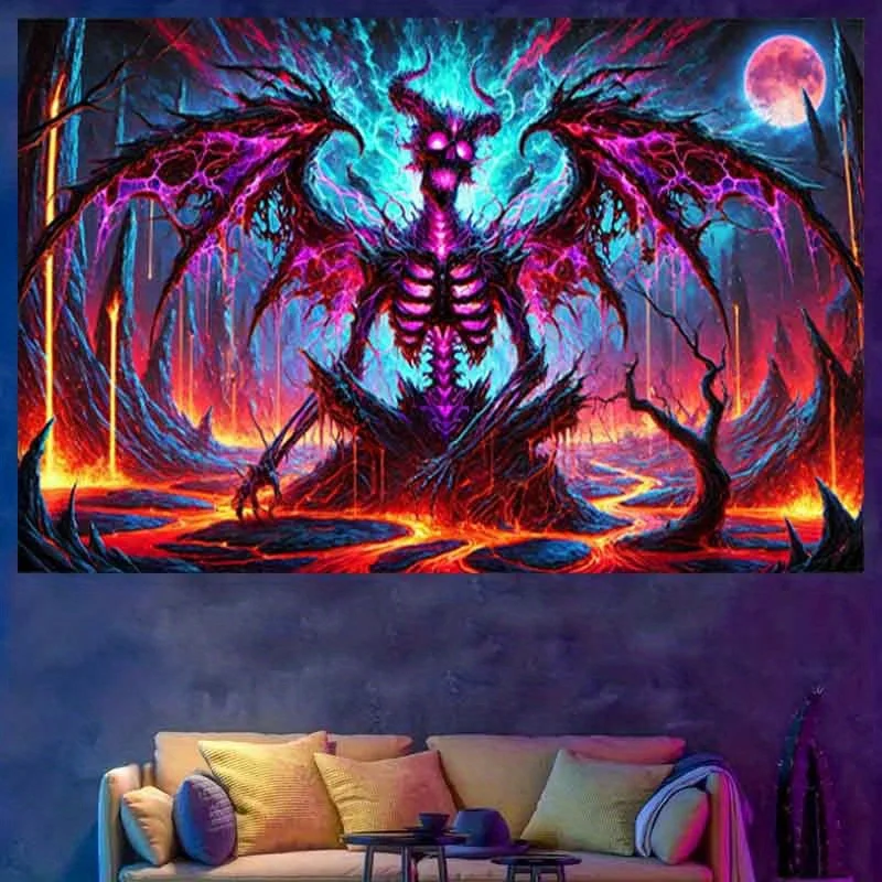 VIKAMA Prison Demon Tapestry Lava Tapestry Psychedelic Winged Skull Demon Art Hanging Cloth Room Decoration