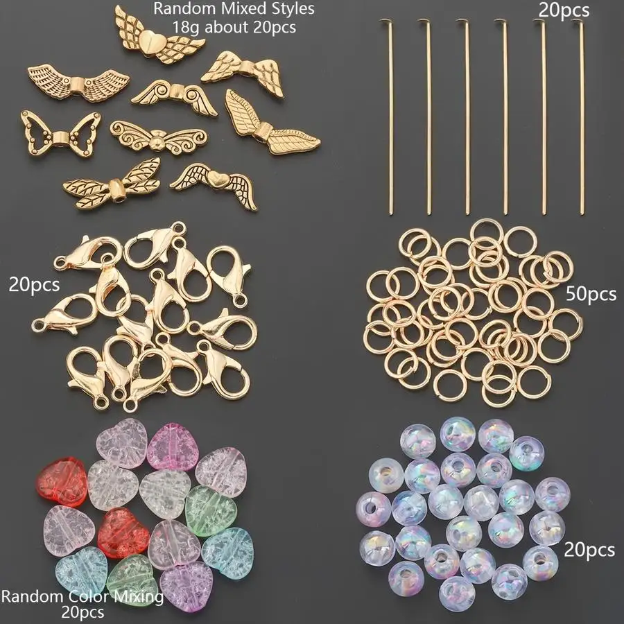 1/5/10/20/50/100pcs 150-Piece Keychain Making Kit, Including 20 pieces (18G) of Assorted Random Wing-Shaped Spacer Beads, 20 pie