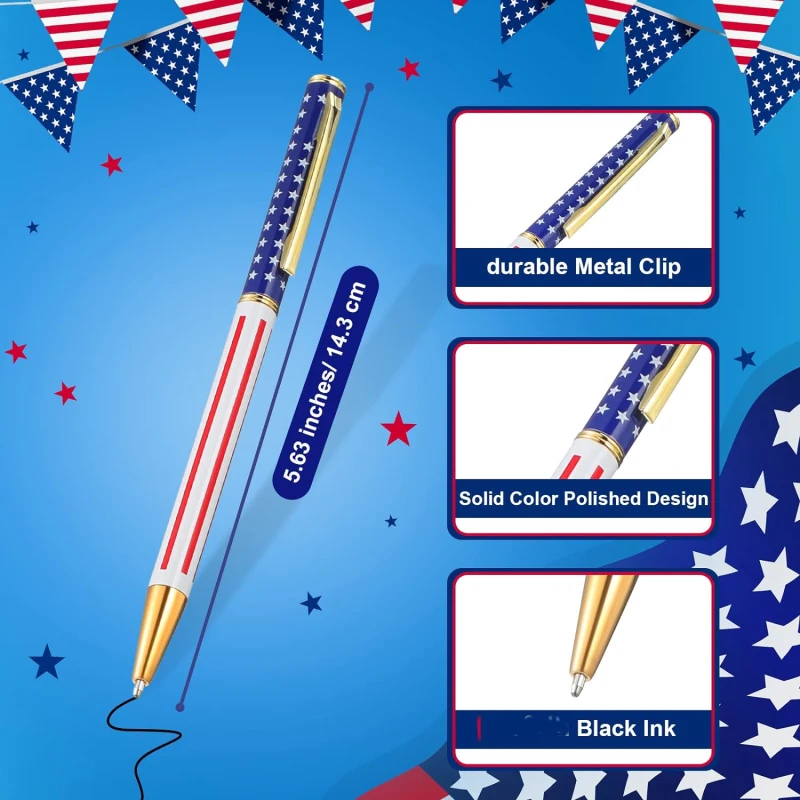 20Pcs Slim Patriotic Metal Pens American Flag Ballpoint Pen  USA Themed Retractable Pens for Office School Wedding Party