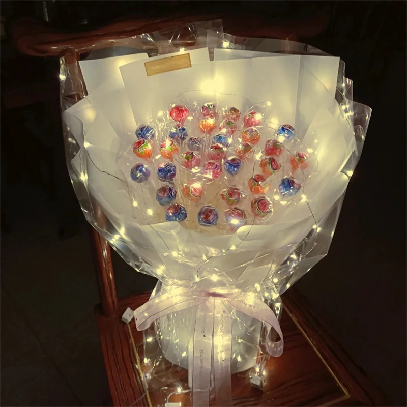 60x60cm LED Luminous Flower Wrapping Paper Waterproof Bouquet Packaging Plastics Material Proposal Wedding Birthday Party Decor