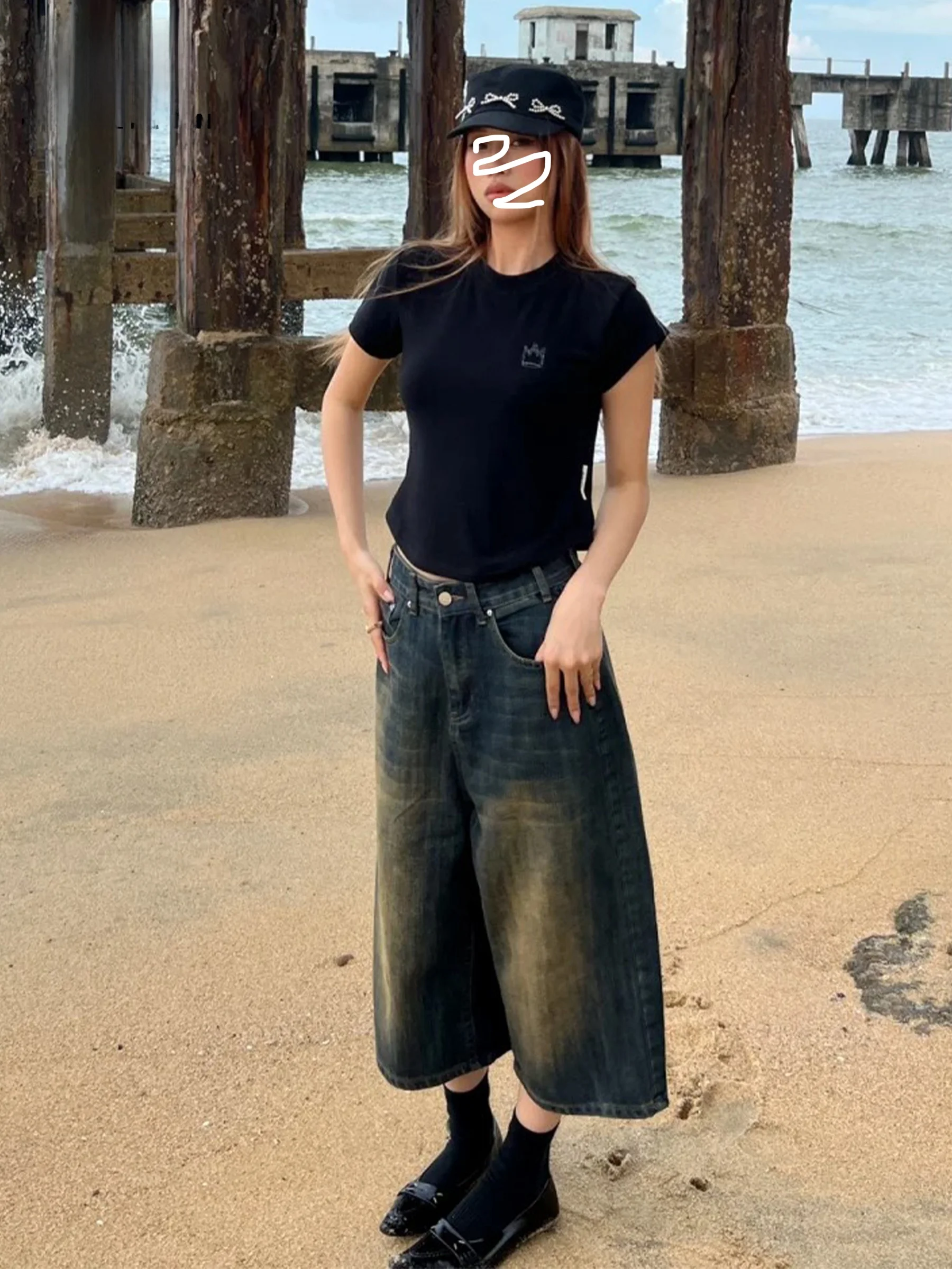 

Retro American Style Straight Leg Denim Jeans Women's Summer Hot Girl Loose Slim Wide Leg Long Pants High Waist Casual Wear