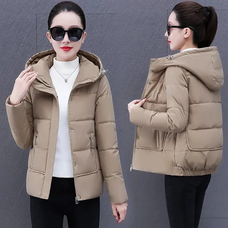 2023 New Women\'s Winter Parka Coat Casual Fashionable Elegant Ladies Outerwear Loose Jacket Hooded Down Cotton Parkas Female