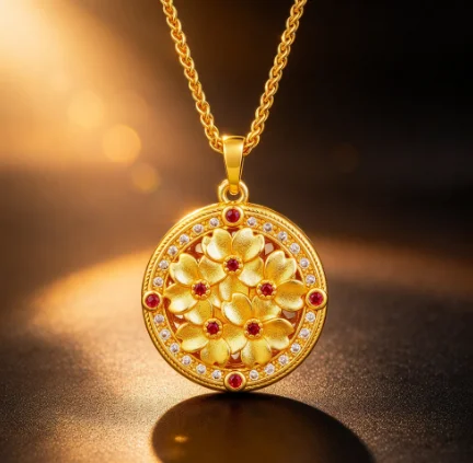 Hollow-out point diamond flower necklace woman delicate senior sense flowers 9999gold