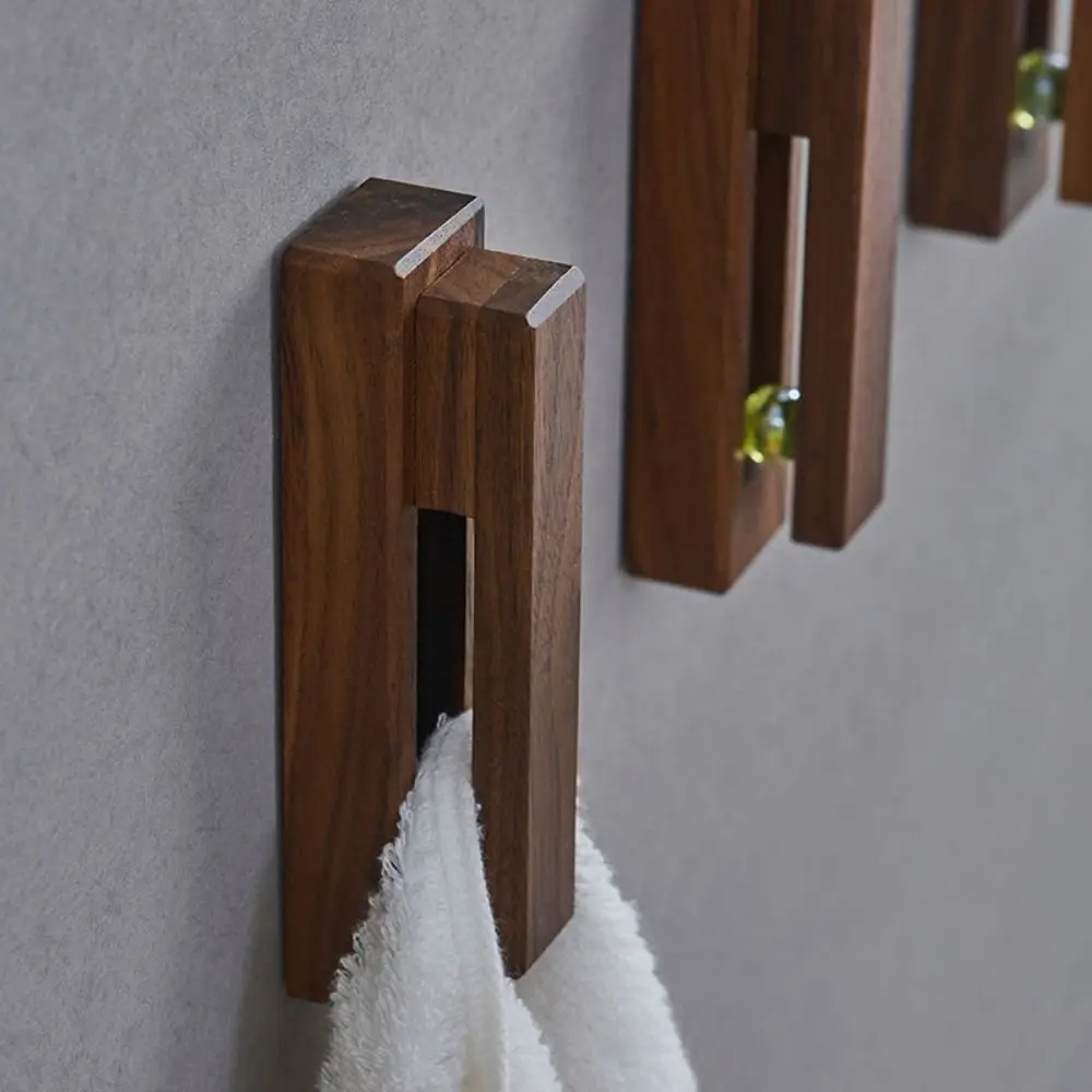 Accessories Wood Wooden Hook Strong Adhesive Punch Free Wood Wall Hook Door Hanger Coat Peg Key Decor Holder Bathroom