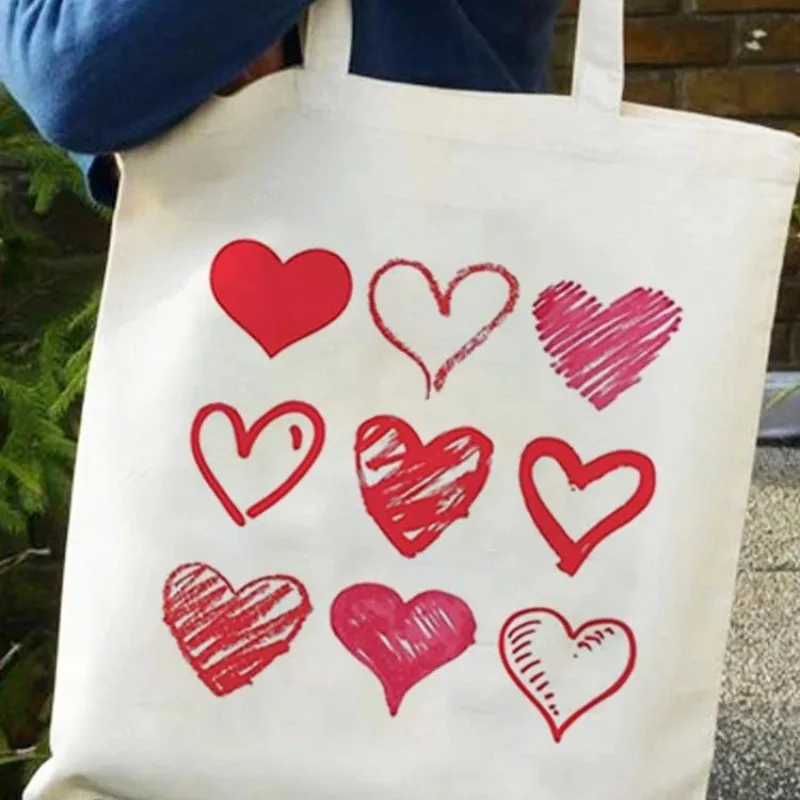 Tas Bahu Kanvas Putih Tas Tangan Kasual Desain Gradien Cetak Hati Cat Air Biru untuk Wanita Belanja Harian Perjalanan Pantai