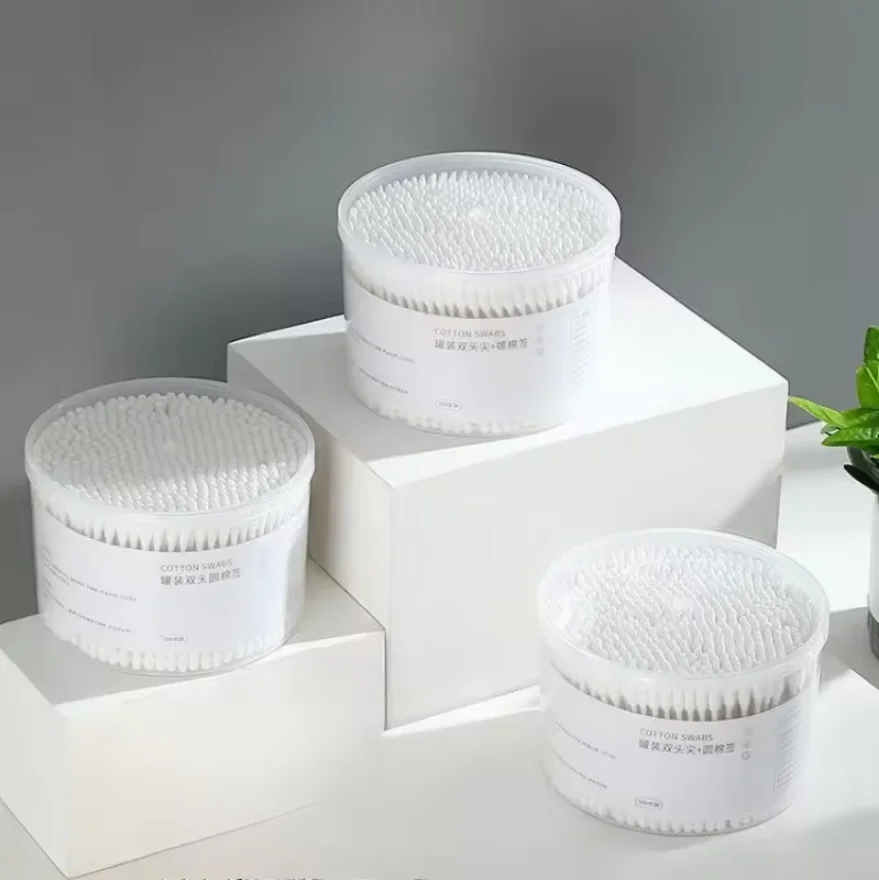 Disposable Cotton Swab Box With Double End Round Head For Makeup Removal Daily Cleaning Pet Care Multi-purpose About 500pcs