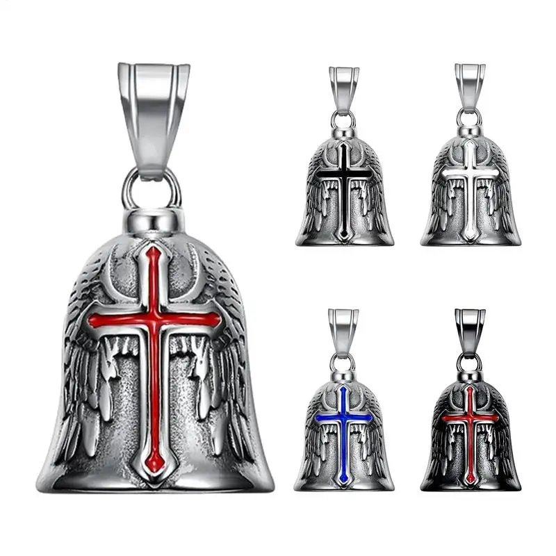

Retro Punk Style Bell Motorcycle Bells Men's Lucky Bell Angel Wing Knight Bell Metal Pendant Motorcycle Accessory