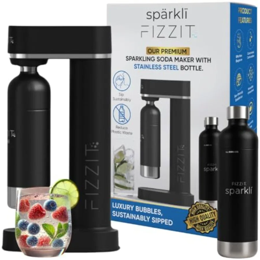 

Аппарат для газирования воды Sparkli с бутылкой из нержавеющей стали 1 л, настраиваемая система газирования, машина для приготовления газированной воды