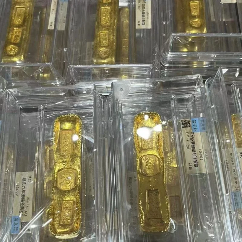 Antique Qing Dynasty Fu Lu Shou Xi Cai Gold Ingot Gold Bar Pcgs Box Gold Ingot Ornaments Antique Collection Wholesale