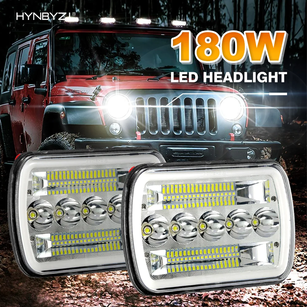 

HYNBYZJ 7x6 5X7 180W Inch Square LED Headlights Day Running Light Hi/Lo Beam For 86-95 Jeep Wrangler YJ 84-01 Cherokee XJ