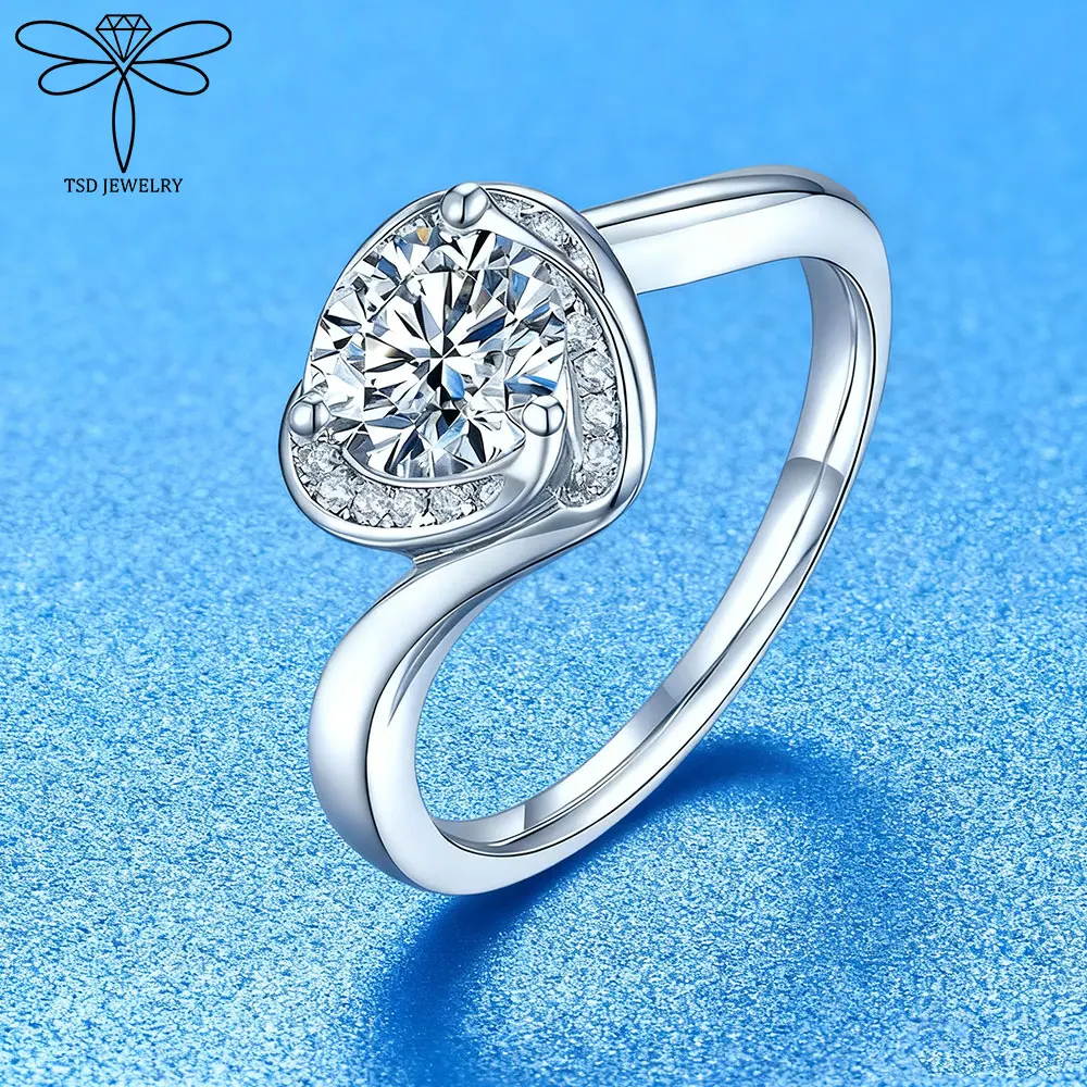 

Обручальное кольцо с бриллиантом в форме сердца 1,0 карата, стерлинговое серебро 925 пробы, муассанит, кольца-пасьянс вечности, женские ювелирные изделия