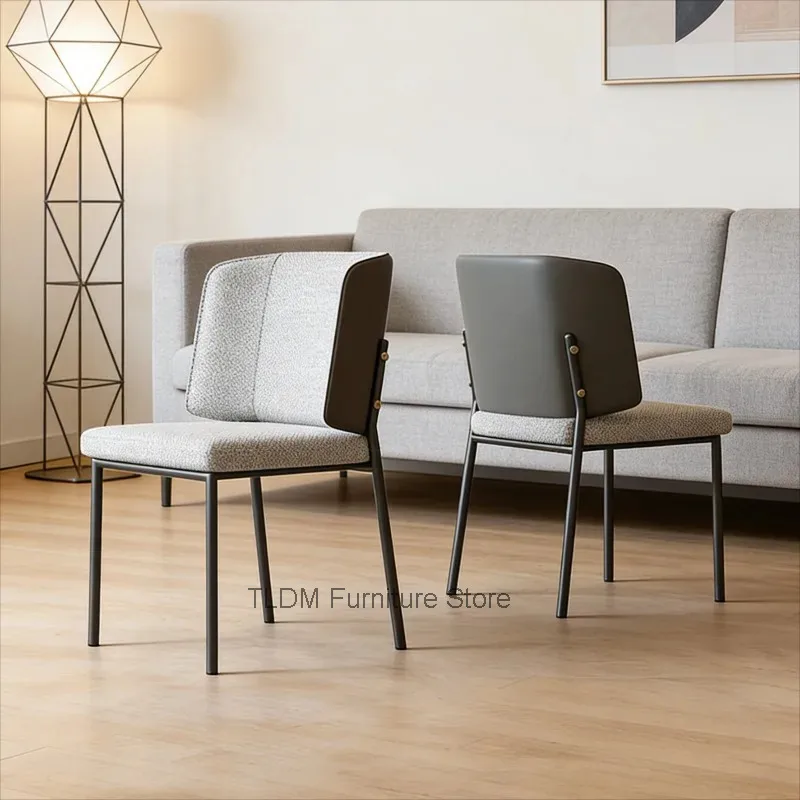 Metal Modern Two-Tone Chair Upholstered Dining Chair Frame with Fabric Seat Accent and Backrest for Dining Room, Living Room