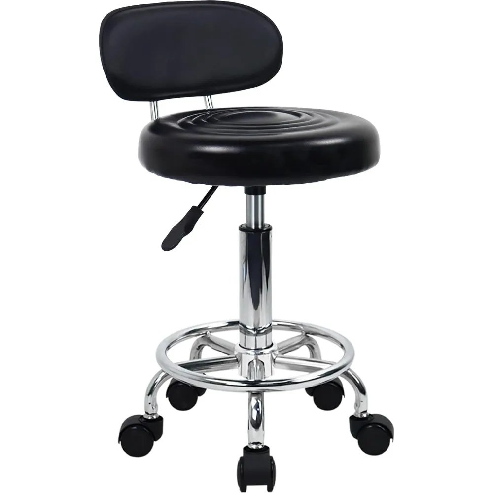 PU Leather Modern Rolling Stool with Low Back Height Adjustable Work