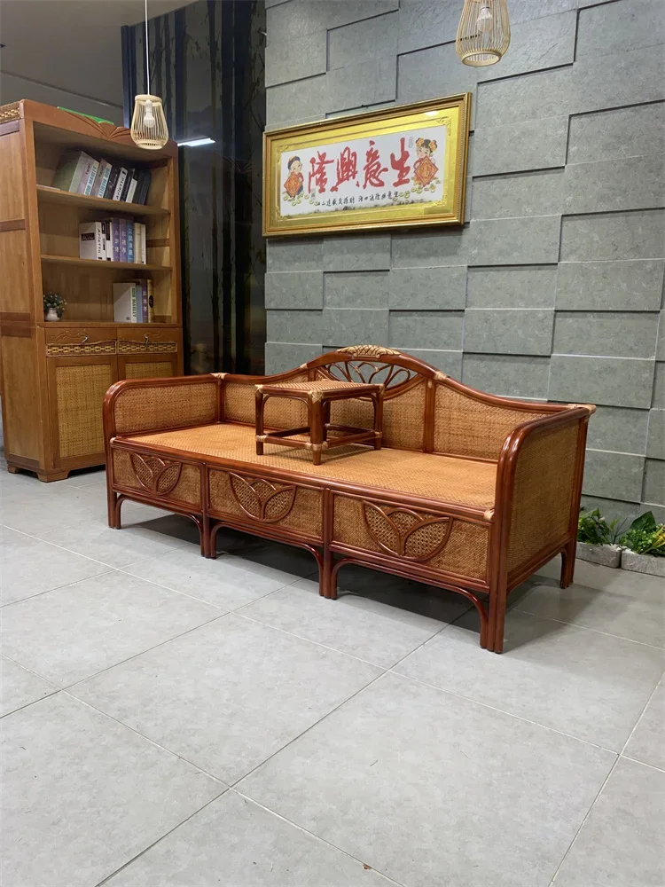 

muebles para hogar New Chinese Rattan Solid Wood Arhat Bed Small Coffee Table Living Room Sofa Home Bed Room Chaise Sofa Bed