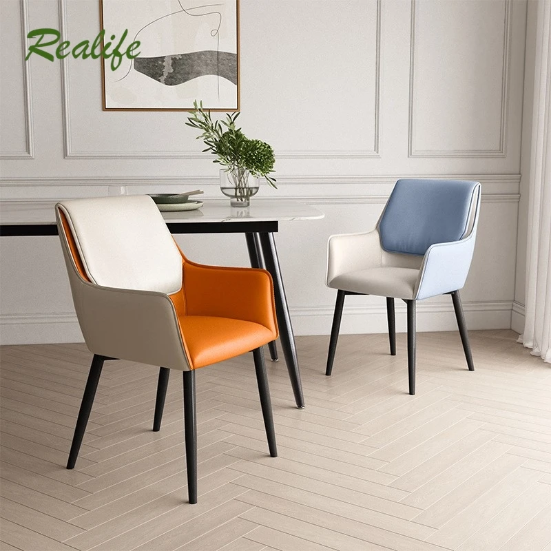 Realife Italian Style Minimalist Leisure Dining Chair Home Use Microfiber Leather Soft Bag Chair Thickened And Wear-Resistant