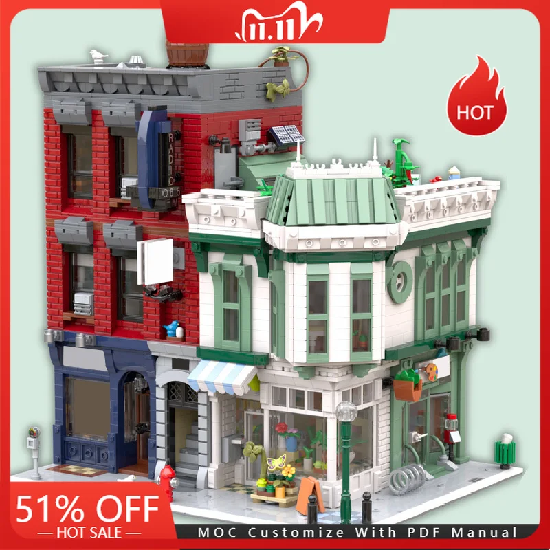 

5749 PCS MOC City Street Views Modular Luxury Clock Shop Corner Building Block Diy Educational Assembly Kid Toy Christmas Gifts
