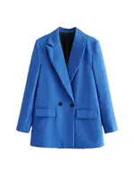 Blazer elegante de oficina con doble botonadura para mujer, abrigo Vintage con cuello entallado a la moda, prendas de vestir exteriores de manga larga para mujer, Tops elegantes