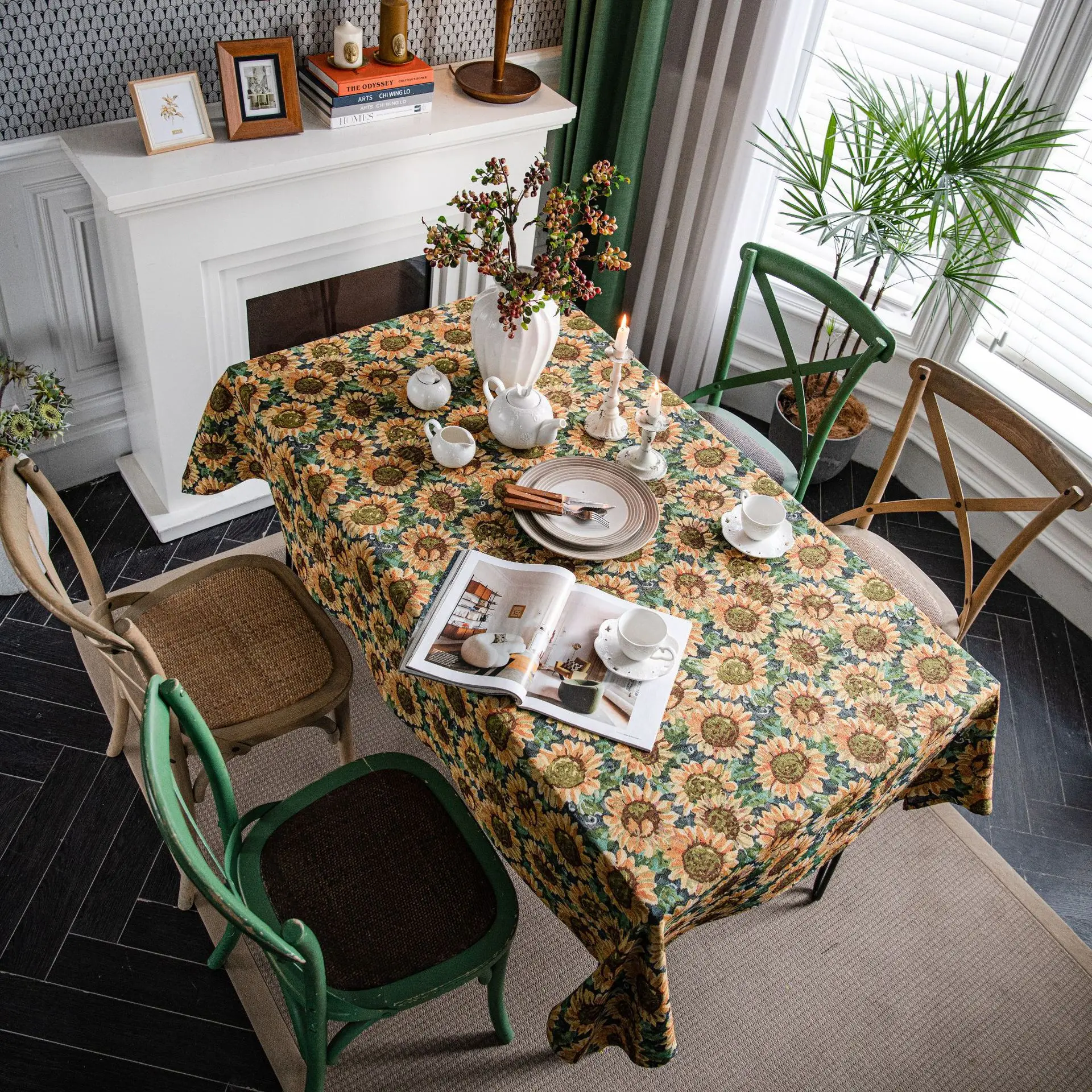 New American Tablecloth Sunflower Jacquard Table Cloth Oil Painting Thick Tablecloth Flower Manufacture