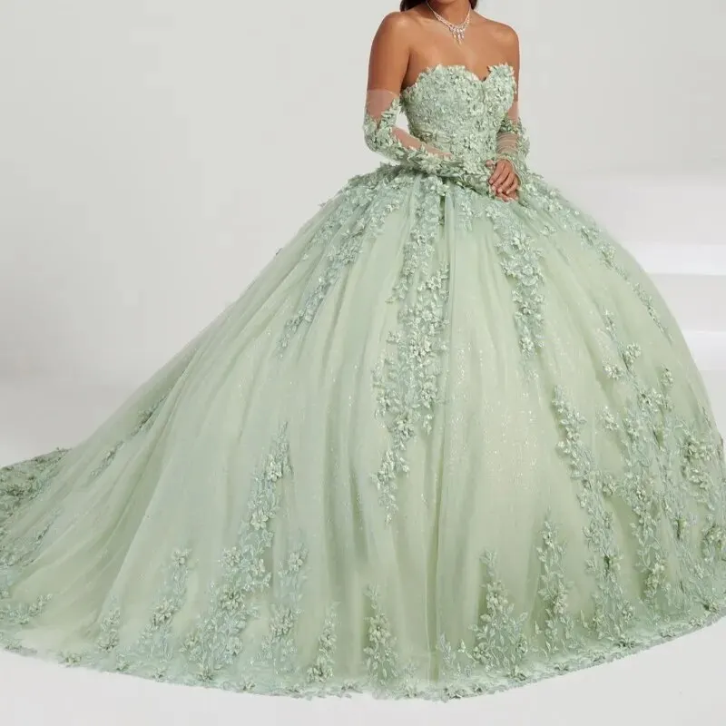 Robes de Quinceanera scintillantes avec cape, appliques de dentelle perlées, vert brillant, fête d'anniversaire, Rhde princesse, personnalisé