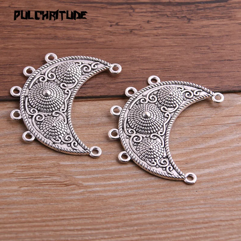 2PCS 42*48mm Necklace Charm Women Jewelry Fashion Moon Porous Connector Pendant Necklace